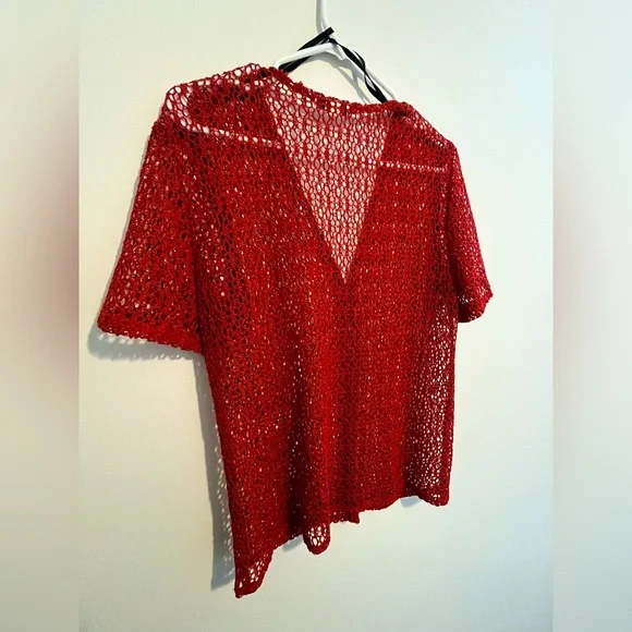 Red Lace Button Blouse - Picture 2 of 4